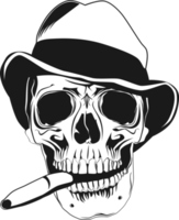 de face vue de une crâne avec une chapeau et une cigare. png