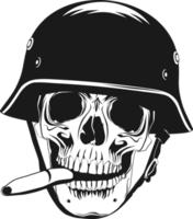 Front view of a smoking skull in a helmet. png