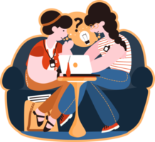 Mentoring concept. Two women sitting on a sofa and solving a problem. png