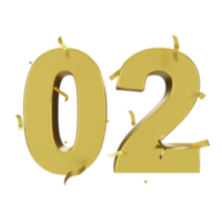 gold 02 number with confetti png