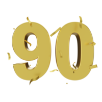 gold 90 number with confetti png
