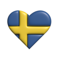 Sweden heart flag shape. 3d render png