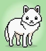 8-bit pixel White Wolf. Animal in Vector illustration for cross stitch and game assets.