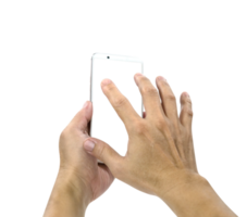 hand holding mobile smart phone  isolated png