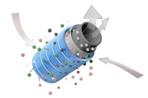 3d 3-laags ronde lucht filter voor filteren stof, pm.5, virus, geur, pijl lucht stromen shows, voorkomt dampen en geuren van Chemicaliën, virus, allergeen, 3d geven illustratie, geïsoleerd png