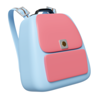 Mochila azul 3d, icono flotante de mochila escolar aislado. regreso a la escuela, concepto de educación, ilustración 3d png