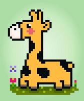 Pixel 8 bit giraffe. Animals for game assets and cross stitch pattern in vector illustration.