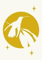 Colibri silhouette and stars mystic poster illustration. Bird on the branch for decoration, print, interior design. Vector postcard illustration.