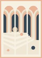 Minimalist architecture poster illustration in pastel colors. Modern abstract style. Moroccan scene. Background building geometric architecture vector