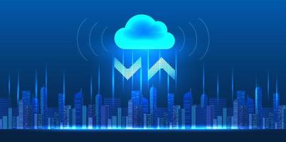 Smart technology for data storage and data transmission is a popular future system used in digital cities. by working through the cloud system It is a network that sends data all over the world. vector