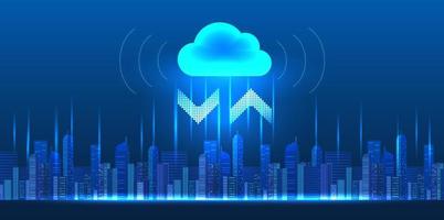 inteligente tecnología para datos almacenamiento y datos transmisión es un popular futuro sistema usado en digital ciudades por trabajando mediante el nube sistema eso es un red ese envía datos todas terminado el mundo. vector