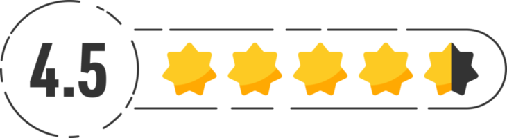 Rating star badge with gold stars and numbers png