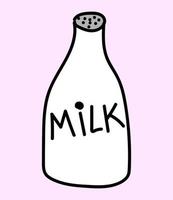 Hand drawn milk bottle in doodle style. Vector illustration.