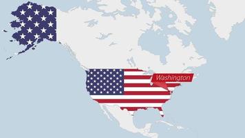 Estados Unidos mapa destacado en unido estados bandera colores y alfiler de país capital Washington. vector