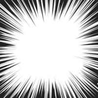 Comic book radial speed lines template. Manga speed frame. Cartoon explosion background. Superhero action. Monochrome vector illustration isolated on white background