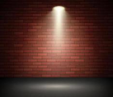 Stage illuminated by spotlight against brick wall. Empty Studio and Spot of Light. Vector illustration