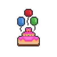 party cake with balloon in pixel art style vector