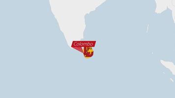 Sri Lanka map highlighted in Sri Lanka flag colors and pin of country capital Colombo. vector