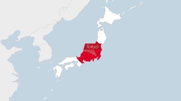 Japón mapa destacado en Japón bandera colores y alfiler de país capital tokio vector