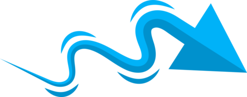 Hand drawn blue curved arrow shape in doodle style png