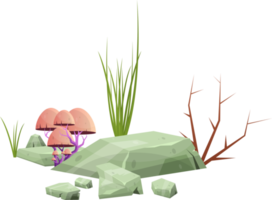 Desert rock with plants png