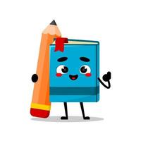 illustration of a book mascot with a pencils. cute mascot character vector illustration.