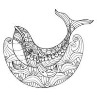 Whale hand drawn for adult coloring book vector