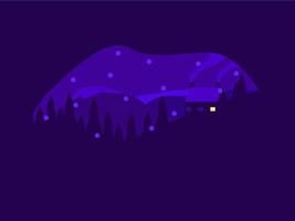 Vector illustration of abstract winter town landscape. Town night background, winter night rain snow. Town night winter