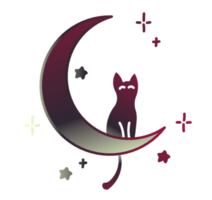 Cute cat sitting on a moon with stars png