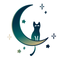 Cute cat sitting on a moon with stars png