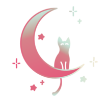 Cute cat sitting on a moon with stars png