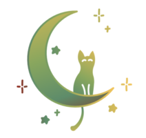 Cute cat sitting on a moon with stars png