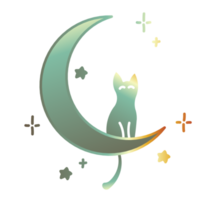 Cute cat sitting on a moon with stars png