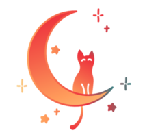 Cute cat sitting on a moon with stars png