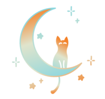 Cute cat sitting on a moon with stars png