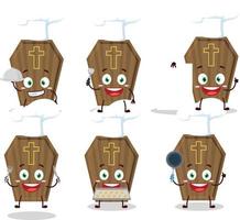 Cartoon character of coffin with various chef emoticons vector