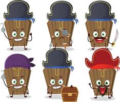 dibujos animados personaje de ataúd con varios piratas emoticones vector