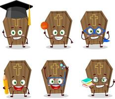 School student of coffin cartoon character with various expressions vector