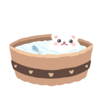 Hand-drawn Cute White Bear in wood bathtub in doodle style png