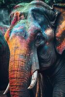 indio elefante con vistoso pintar durante holi foto