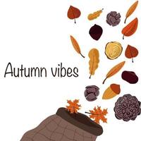 Autumn vibes illustration with leaves oaks apples warm colours vector