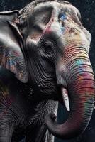 Indian elephant with colorful paint during Holi photo