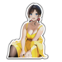 Lycklig söt gul anime flicka png