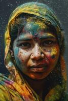 Indian woman close up portrait with colorful paint photo