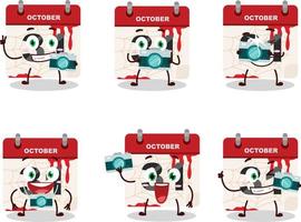 Photographer profession emoticon with halloween calendar cartoon character vector