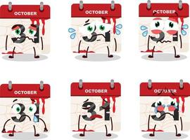 Víspera de Todos los Santos calendario dibujos animados personaje con triste expresión vector