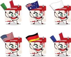 Halloween calendar cartoon character bring the flags of various countries vector