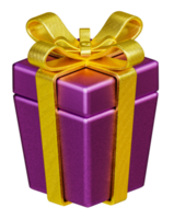 purple gift box and red bow 3d png