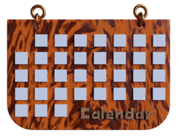 3d kalender, maandelijks planning tafel, tent icoon, 3d renderen illustratie.kalender gemaakt van hout png