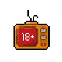 television with eighteen plus sign in pixel art style vector